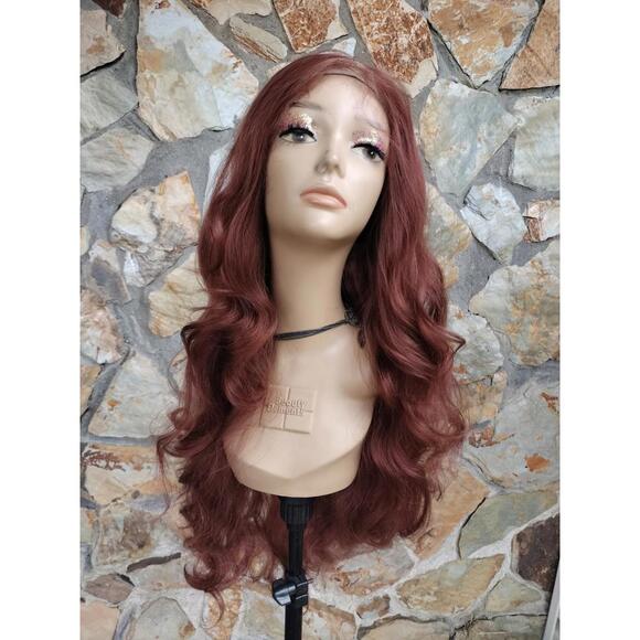 Long wavy auburn red lace front wig - Picture 2 of 5